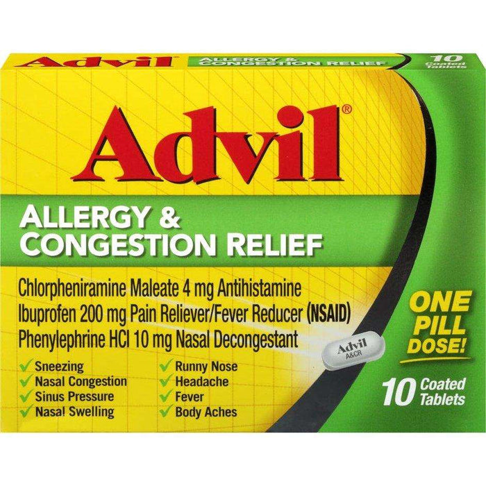 Advil Allergy & Congestion Relief Pain Reliever Tablets - 10 Count - Elvoros