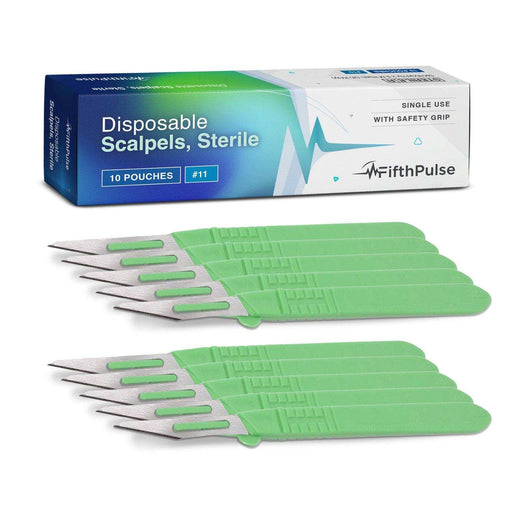 FifthPulse Disposable Scalpel Knife - #11 - Individually Wrapped Sterile Scalpel Blades - Elvoros
