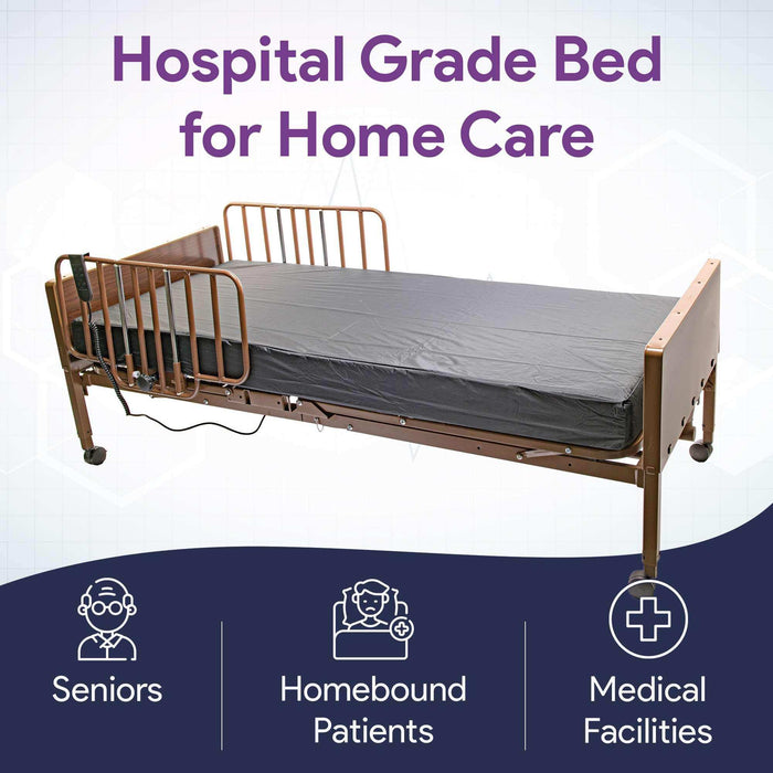Full Electric Hospital Bed - Foam Mattress - Full Rails - 36x80 Adjustable Height - Elvoros