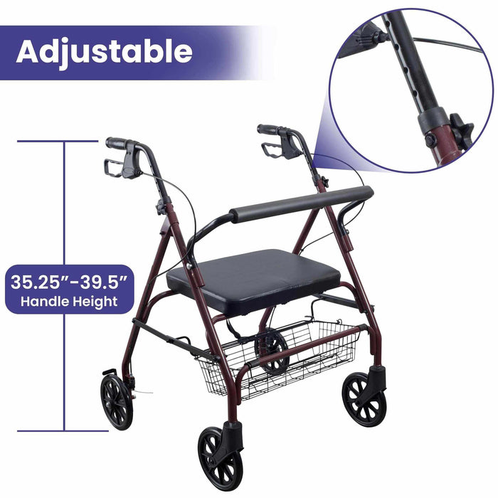 Medacure Bariatric Steel Rollator Walker with Seat – Height Adjustable - Elvoros
