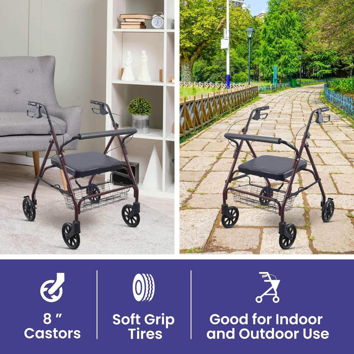 Medacure Bariatric Steel Rollator Walker with Seat – Height Adjustable - Elvoros