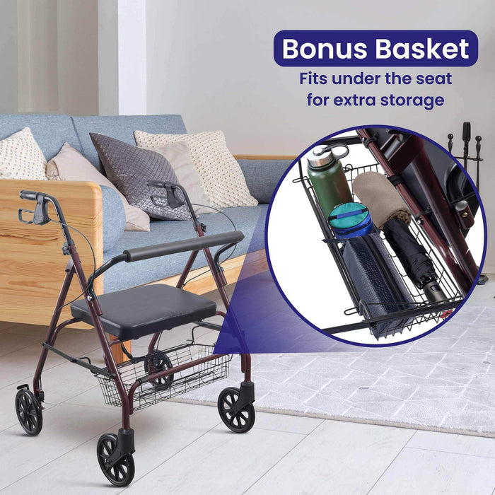 Medacure Bariatric Steel Rollator Walker with Seat – Height Adjustable - Elvoros