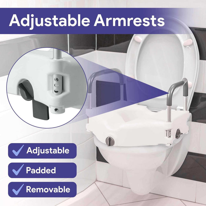 Medacure Locking Toilet Seat with Arms - Raised Toilet Seat Riser for Seniors - Elvoros