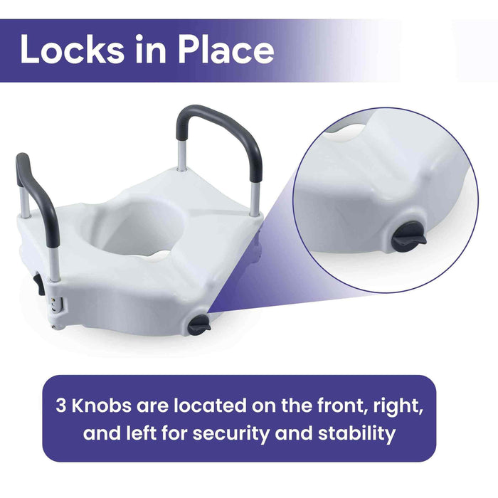 Medacure Locking Toilet Seat with Arms - Raised Toilet Seat Riser for Seniors - Elvoros