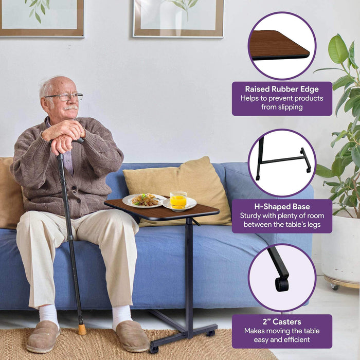 Medical Gray Overbed Table with Wheels for Home and Hospital Use - Elvoros