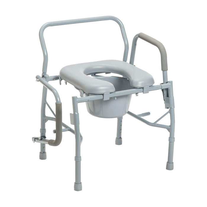 Steel Drop Arm Bedside Commode with Padded Seat and Arms - Elvoros
