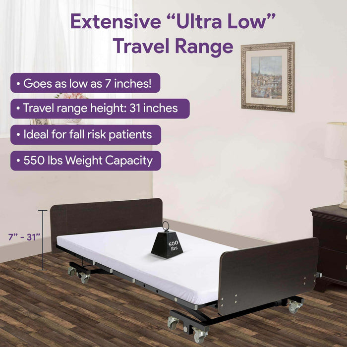 Ultra Low Electric Homecare Hospital Bed - Expandable Width - Elvoros